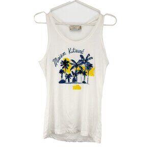 MAISON KITSUNE Cotton Tropical Palm Tree White Logo Print Camisole Tank Top S